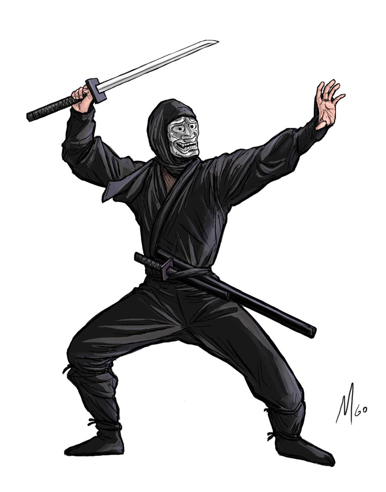 Evil Mask character illustration by Marten Go