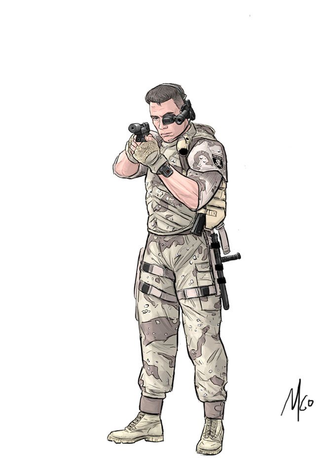 Super Soldier character illustration by Marten Go