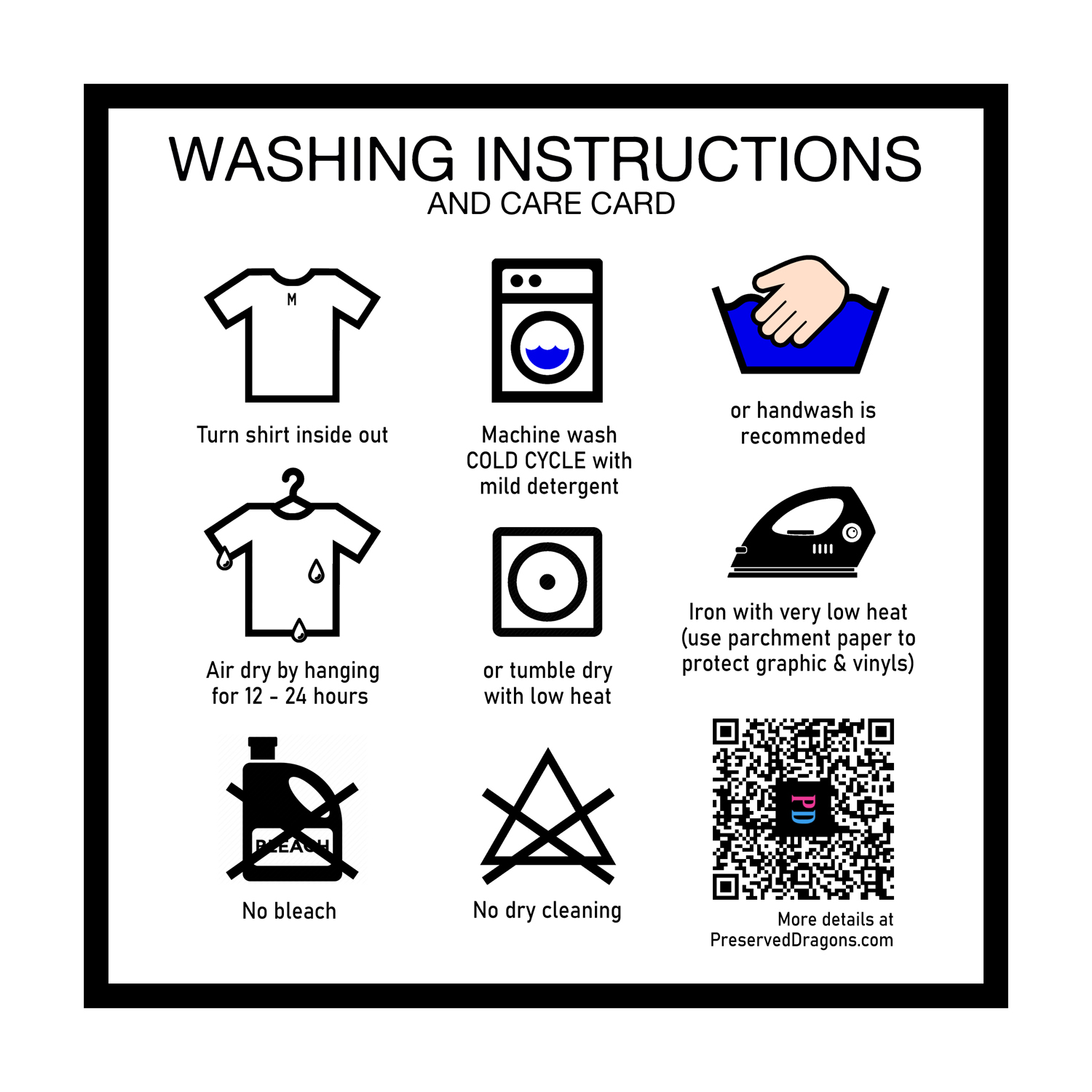 washing instructions and care card