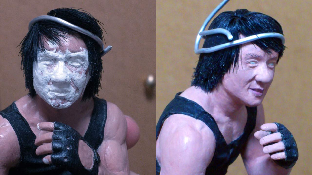 Two images side by side showing revision work on face and hairpiece with aluminum wire